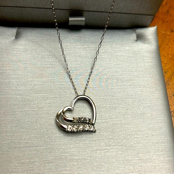 Double heart diamond necklace - Picture 2 of 4